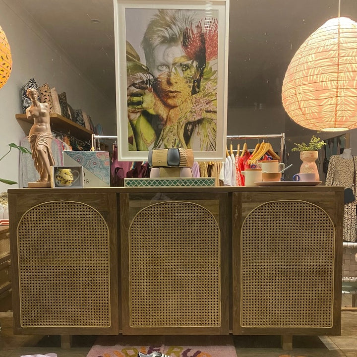 Teak & Rattan Arch Sideboard