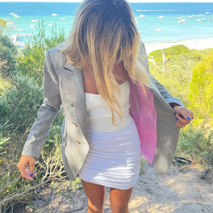 Check Blazer With Pink Lining-