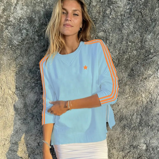 Arm Stripe Sweatshirt – Baby Blue & Orange -Sophie Moran