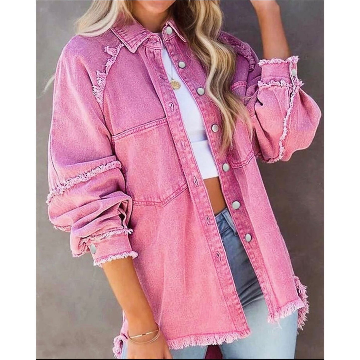 Stevie Distressed Denim Shirt/ Jacket - Cherry