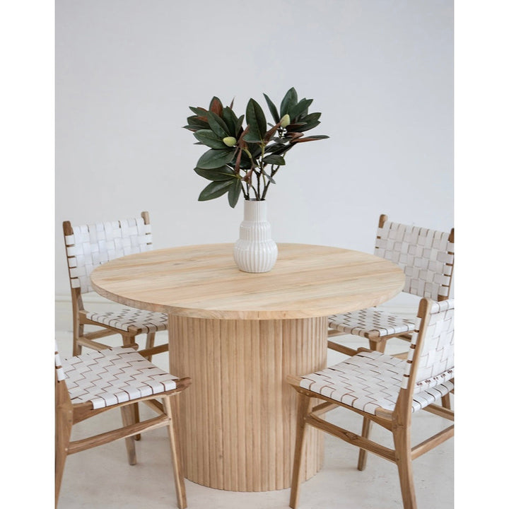 FLORES TEAK 120cm ROUND DINING TABLE.