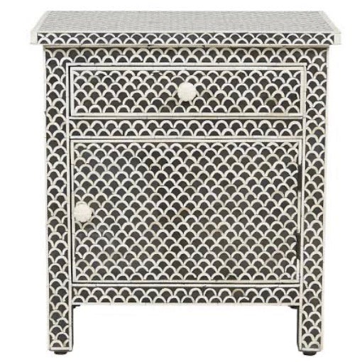 Bone Inlay Floral Large Fishscale Black &White Bedside Table SOLD OUT PRE ORDER