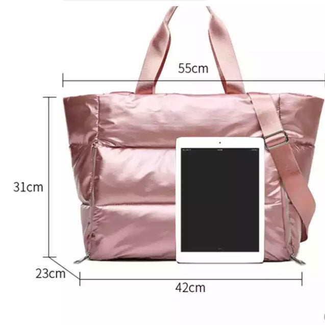 Cyber Metallic Puffer Tote -Pink