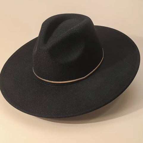 Flat Brim Herringbone Chain Fedora Hat