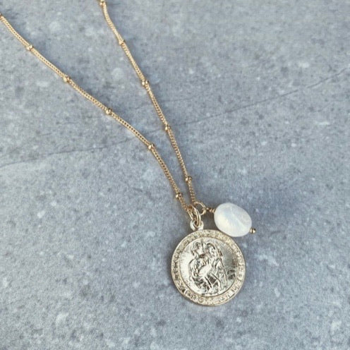 Misuzi Jada St Christopher and Pearl necklace - Gold