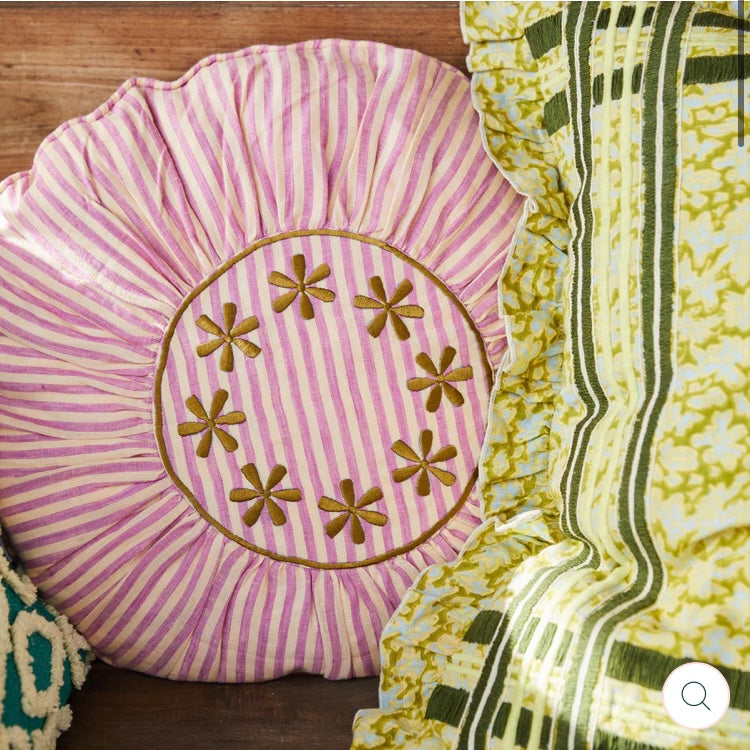 GILLY GATHERED CUSHION - ORCHID-SAGE & CLARE