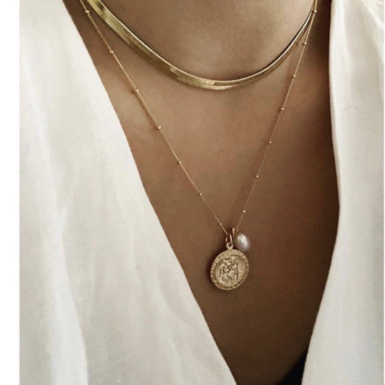 Misuzi Jada St Christopher and Pearl necklace - Gold
