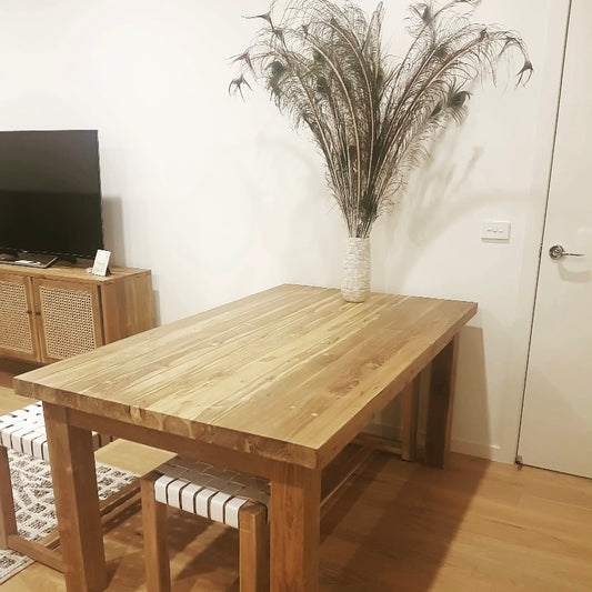Recycled Solid Teak 4 Leg Dining Table  220cm Long