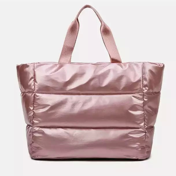 Cyber Metallic Puffer Tote -Pink