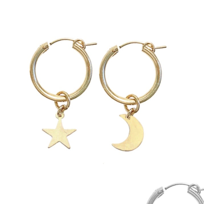 Misuzi Jewellery Paris Hoop with Star and Moon Earrings