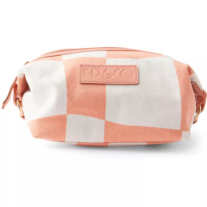CHECKERBOARD PINK AND WHITE TOILETRY BAG